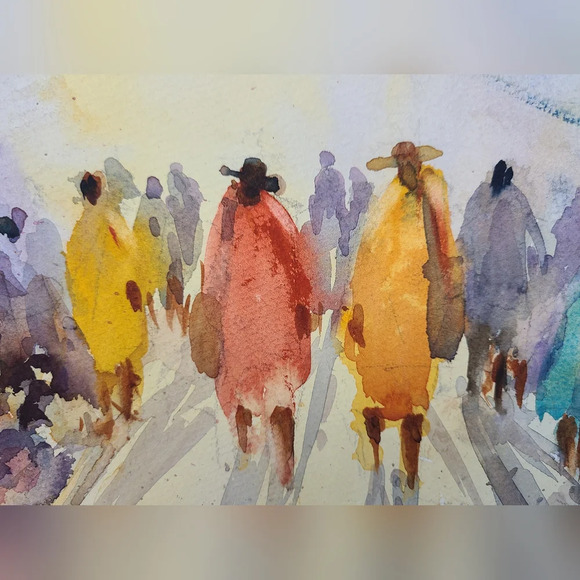Original‎ Watercolor Painting 'Tuesday Market San Miguel' 2005, Signed - Picture 4 of 6